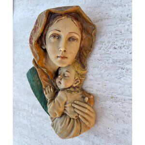 Madonna & Child Wall Sculpture Hand-Painted Religious Art